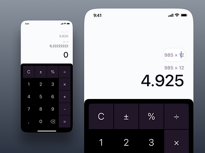Calculator App android apple calculator card clean creative daily dark data design edit error ios iphone light minimal minimalist ui ux