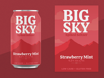 Strawberry Mint Seltzer alcohol big sky branding can flavor hard seltzer logo mint montana mountain seltzer soda strawberry type