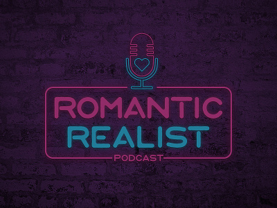 Romantic Realist Podcast branding brick cocktail heart logo love microphone neon podcast romance