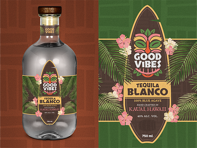 Good Vibes Tequila alcohol branding branding design good vibes hawaii label liquor palm tequila tiki tropical