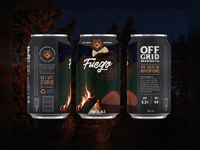 Fuego Amber Ale bear beer beer can beer label branding campfire camping can colorado craft beer lettering outdoors