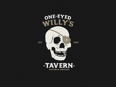 One-Eyed Willy's astoria bar eyepatch goonies logo oregon pirate skeleton skull tavern type typography vector