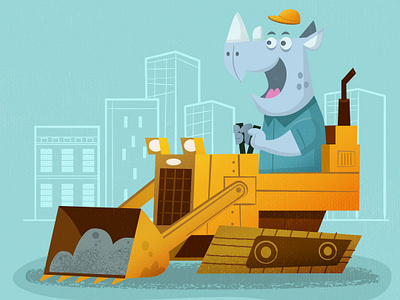 Rhino in digger cartoon illustration texture