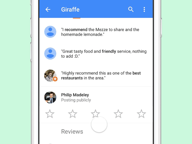 Google Maps restaurant rating