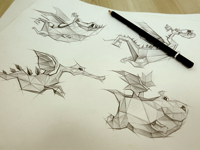 Sketch character dragon game illustation lowpoly polygon sketch vietnam