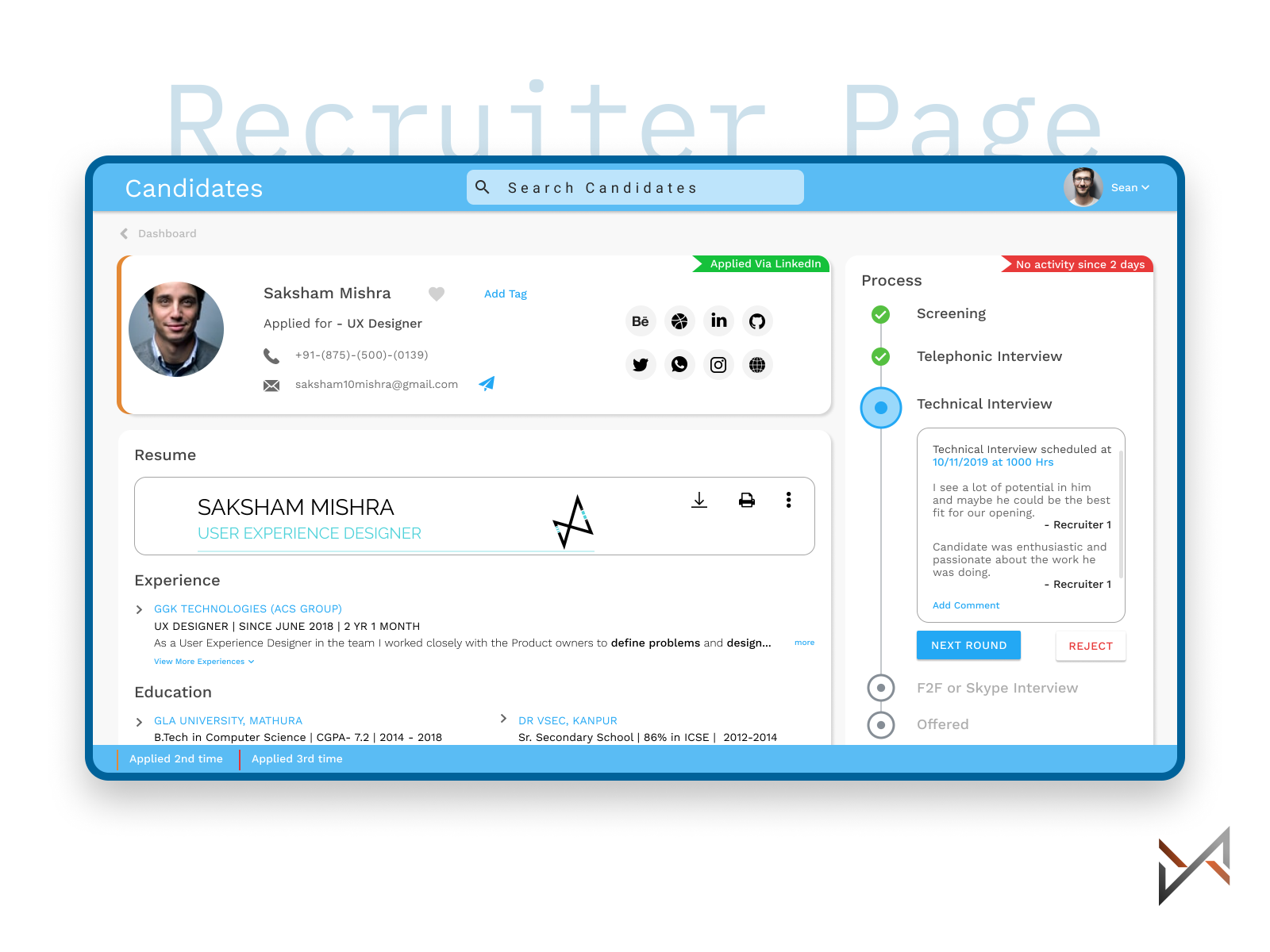 Recruiter Page by Saksham Mishra on Dribbble