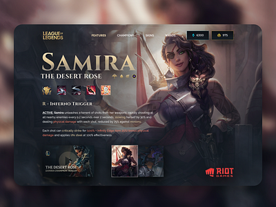 Gaming UI - SAMIRA from League of Legends app branding clean design gaming league of legends typography ui ux web website