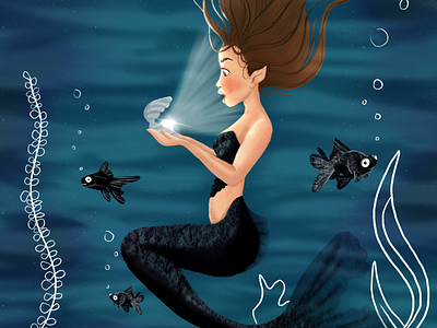 Black tailed mermaid blackmoor digitaldrawing digitalillustration mermaid mermaidillustration pearl procreate sea underwater