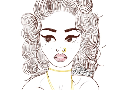 Starry eyed curlyhair digitalart digitaldoodle digitaldrawing girl idrawgirls illustration illustrator vintage vintagegirl woman