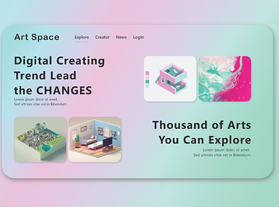 Art Space | Digital Gallery Explore Page adobe illustrator adobe photoshop explore landing page design landingpage pink ui uidesign uiux ux