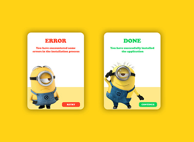 Process Status Card dailyui design done error failure flash message illustration minion success ui ux yellow