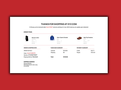 Email Receipt Page Design