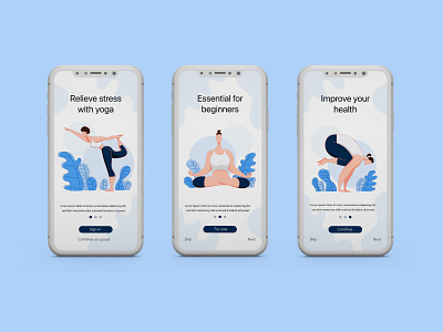 Yoga App Onboard Tour app blue dailyui design health illustration onboarding ui ux vector yoga yoga app