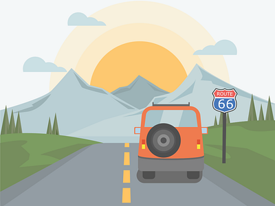 Van on the road design flatdesign flatposter illustration vector