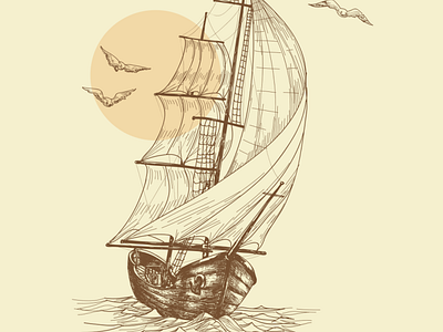 Ship in rough seas design flatdesign flatposter illustration vector