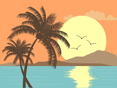 Flat design sunset design flatdesign flatposter illustration vector