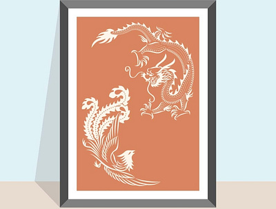 Phoenix and dragon design flatdesign flatposter illustration vector