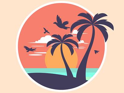 Sunset palm trees design flatdesign flatposter illustration vector