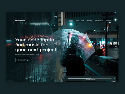 Landing page for a music distribution service artist landing page lofi moody music rain songs web design