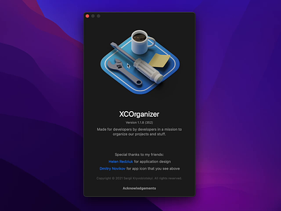 XCOrginizer About Window about animation design interface life logo mac macos osx window