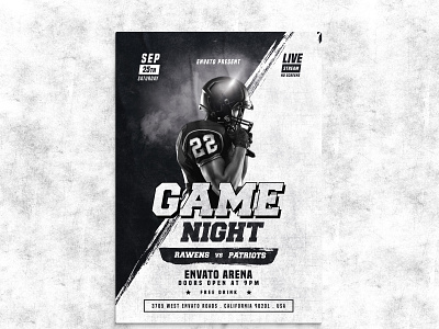 Game Night PSD Flyer Template american football black branding design flyer design football game night graphic graphic design print print ready psd flyer rugby white