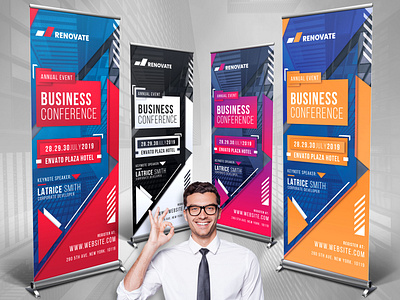 Business Roll-Up Banner architect banner banners business banner colorful commercial conference corporate creative design display event gradient graphic modern photoshop banner print ready professional promotion red