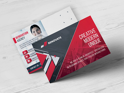 Postcard Template agency architect branding buildings corporate creative design graphic marketing modern photoshop postcards posted print print ready professional realestate red renovate templates