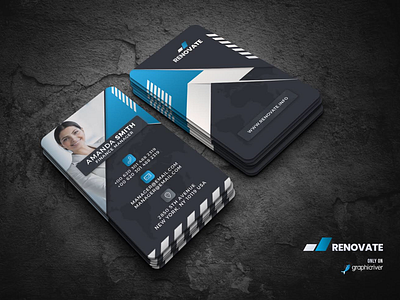 Business Card Template PSD abstract advanced blue business business card corporate design geometry photoshop print print ready professional real estate renovate
