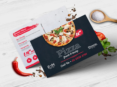 Pizza Postcard PSD branding chef creative design fastfood graphic marketing modern natural photoshop pizza pizza menu pizzeria postcard postcard project print print ready promotion restaurant