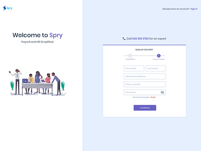 Sign Up screen for Spry account passoword signup