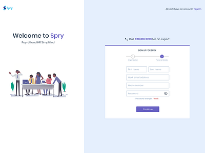 Sign Up screen for Spry