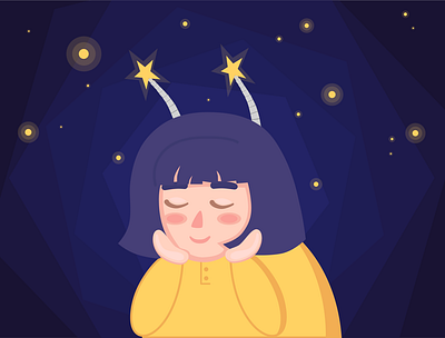 Dreaming girl character character design character illustration dreaming girl illustration night nightsky sleeping stars