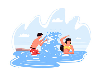 Vector illustration "Fun on the ocean" app cartoon design flat illustration illustrator minimal modern vector web website