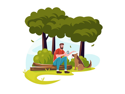 Men with dog app cartoon character design flat illustration illustrator minimal vector web website