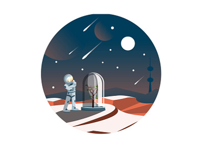 Garden on Mars cartoon design flat illustration illustrator minimal modern vector web website