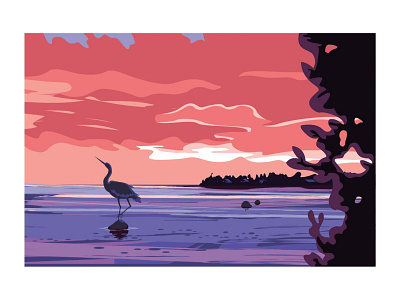 Landscape #2 cartoon colorful design flat forest heron illustration illustrator lake minimal modern river vector