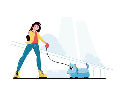 Girl with dog art cartoon character colorful design flat illustration illustrator minimal modern style vector