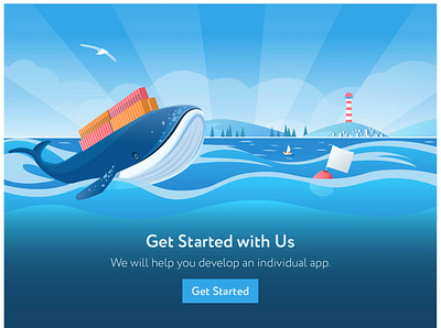 Whale, illustration for site app application art boat cartoon colorful design flat illustration illustrator landingpage landscape minimal ocean sea vector web website whale