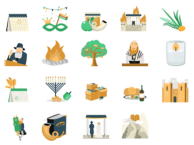Icons of the Jewish holidays color colorful design flat holidays icon icons illustration illustrator minimal modern religion vector web website