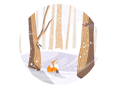 Fox in the forest art artwork bird cartoon character colorful design flat forest fox illustration illustrator minimal modern snow vector winter
