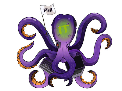 Kraken for Java learning website cartoon character design graphic design illustration illustrator java kraken lineart minimal modern octopus vector