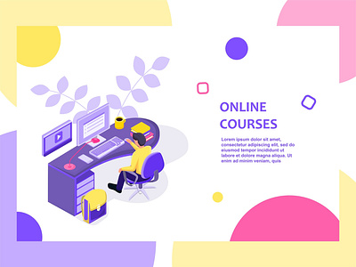 Online course branding design flat illustration illustrator isometric isometry minimal modern vector web website