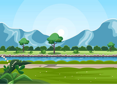 Landscape cartoon design flat illustration illustrator landscape minimal modern mountain river vector