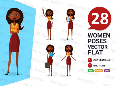 African women Character Cartoon flat set