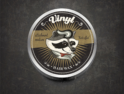 Logo for Hair Wax "Vinyl" in retro modern stile cartoon logo product design raccon retro vintage vinyl