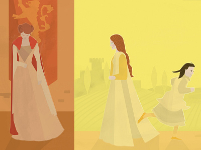 Sansa & Arya a song of ice and fire fan art game of thrones illustration