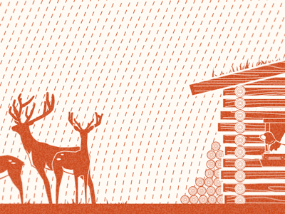 A curious dog, some deer calendar design illustration