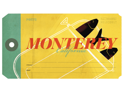 Monterey luggage label animals bodoni design everywhere project illustration sardines typography