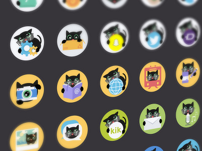 Catset Dribbble black cat clean flat glasses icon iconography icons iconset round set socialmedia