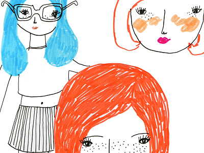 Sketchbook girls felt tips hand drawn illustration